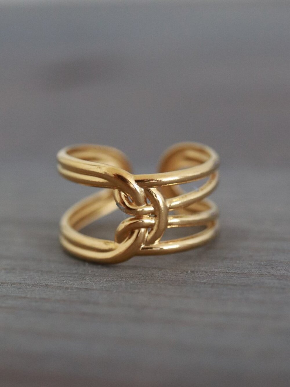 Tie Knot Style Cuff Ring 18k Gold Plated Stainless Steel